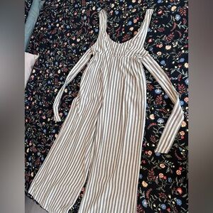 Striped Scoop Neck Romper in Beige and White